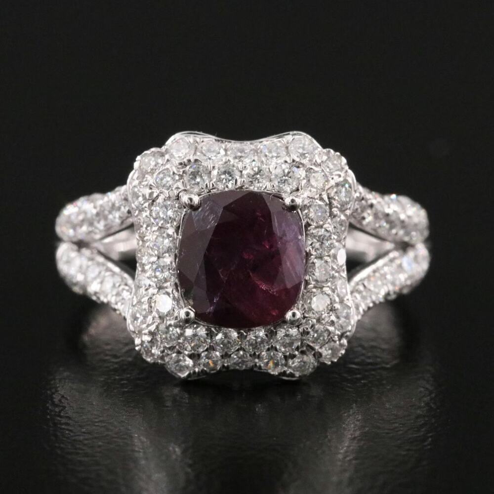 Oscar Friedman Platinum 1.77 CT Kashmir Sapphire & Diamond Ring w/GIA Report